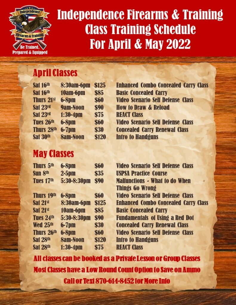 Training Class Schedule April-May 22
